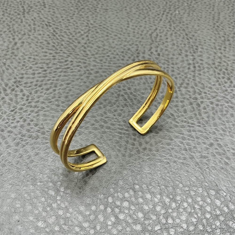 Missoma Gold Tone Double Band Crossover Open Cuff Bracelet Bangle Women 6"